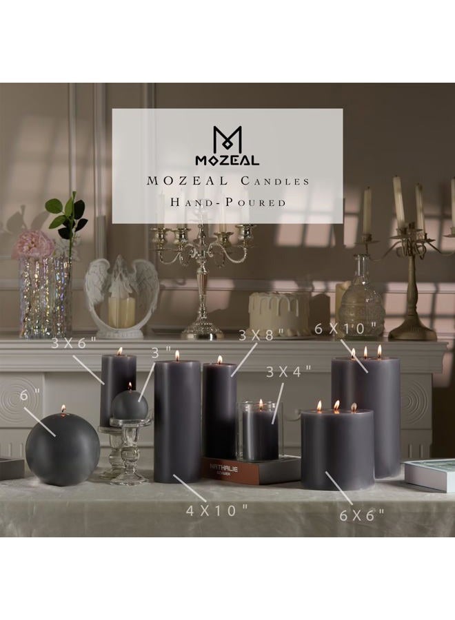 MOZEAL 3" x 4" Hand-Poured Unscented Candle,Dripless Pillar Candle Set of 3,Long Clean Burning,Approx 72 Hours Burn Time,Rustic Country Style,Wedding,Dinner,Christmas and Home Decor,Dark Gray - Image 3