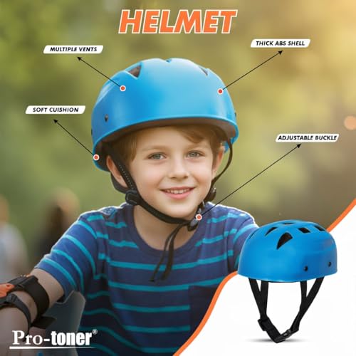 Protoner Kids Skating Protection Kit with Helmet, Knee Pads, Elbow Pads and Wrist Guards,Multiple Colors & Sizes (Blue, Large) - Image 2