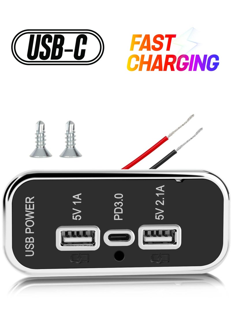 Excefore شحن سريع 3 منافذ منفذ USB 12 فولت، منفذ USB A مزدوج 3.1 أمبير، منفذ Type C PD QC 3.0، محول للسيارات الترفيهية والبحرية والدراجات النارية والشاحنات وعربات الجولف والهاتف 14 13 12، S22 S21 S20 - Image 1