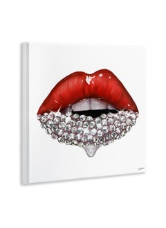 Stupell Industries Red Glam Lips with Glistening Cosmetic Stones Wall Art, 12x12, White  - Image 3