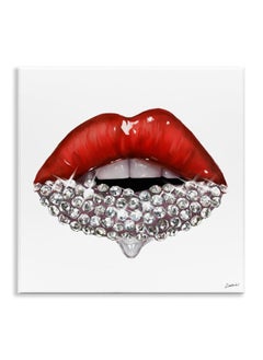 Stupell Industries Red Glam Lips with Glistening Cosmetic Stones Wall Art, 12x12, White  - Image 1