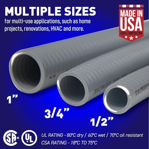 Sealproof 1/2-Inch Flexible Non-metallic Liquid-Tight Electrical Conduit Type B, UL Listed, 1/2" Dia, 100 Feet, Made in USA - Image 5