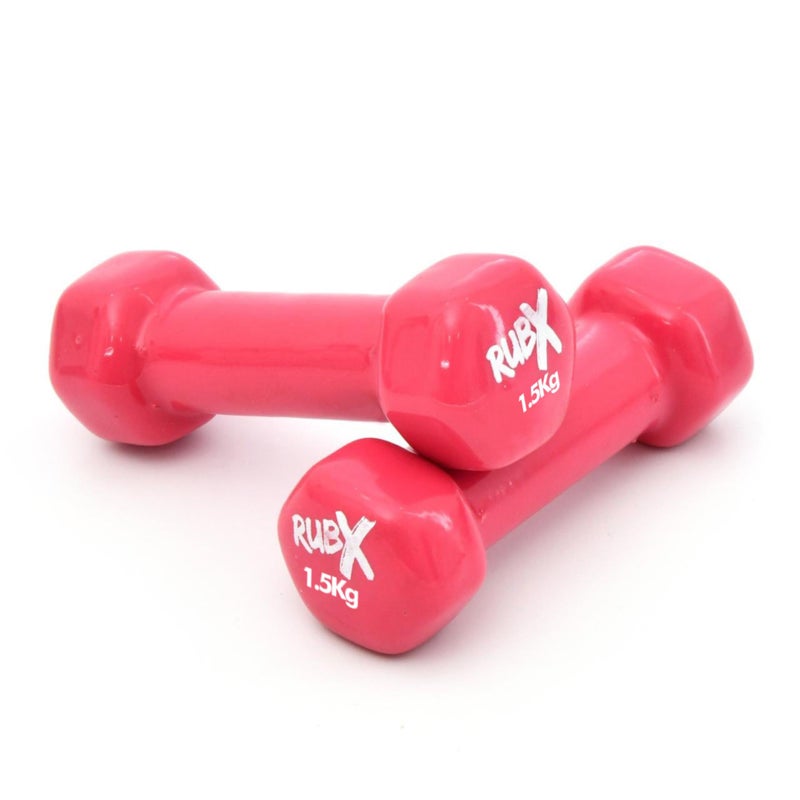 RUBX Premium Unisex (Set for Men & Women) Vinyl Dumbbells Set of 2 |Ideal Home & Gym Workout | Fitness Gym Equipment for Strength Training, Bodybuilding, & Aerobics (1.5+1.5=3 kg (PINK), 1.5 KGS Each) - Image 3