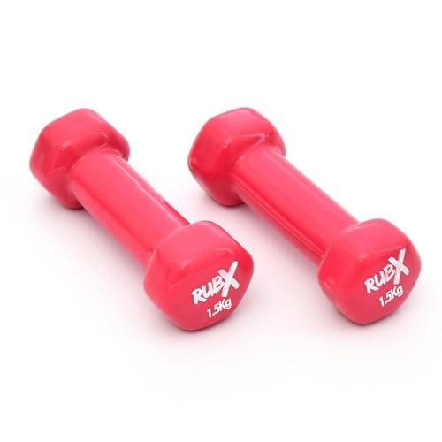 RUBX Premium Unisex (Set for Men & Women) Vinyl Dumbbells Set of 2 |Ideal Home & Gym Workout | Fitness Gym Equipment for Strength Training, Bodybuilding, & Aerobics (1.5+1.5=3 kg (PINK), 1.5 KGS Each) - Image 2