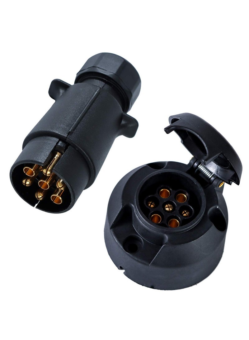 Zikra 12V Trailer Plug and Socket Kit, 7 Pin Trailer Plug and 7 Pin Trailer Socket Connector Waterproof Trailer Male and Female for Truck Trailer Caravan RV Boat - Image 1