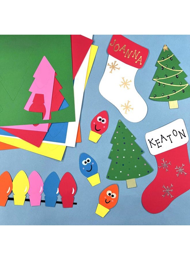 FreshCut Crafts Christmas Trees, Stockings, Light Bulb Punch Out Paper Cutouts in Holiday Colors, 2-Sided US Made Card Stock for Crafts, Bulletin Boards, Classroom Decor, and Posters (164 Pieces) - Image 2