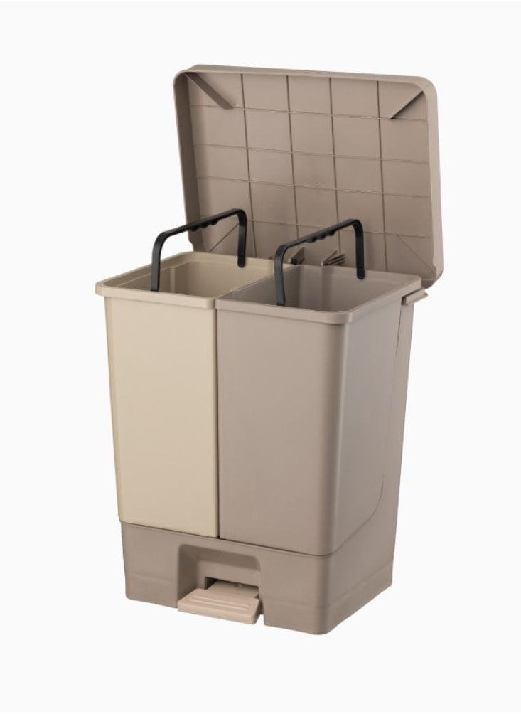PLANET - Planet duo pedal waste bin double bucket & handle in one compact design foot pedal motion made of hard plastic material beige (50 liters) - Image 1