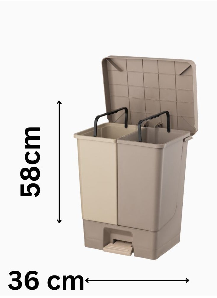 PLANET - Planet duo pedal waste bin double bucket & handle in one compact design foot pedal motion made of hard plastic material beige (50 liters) - Image 1