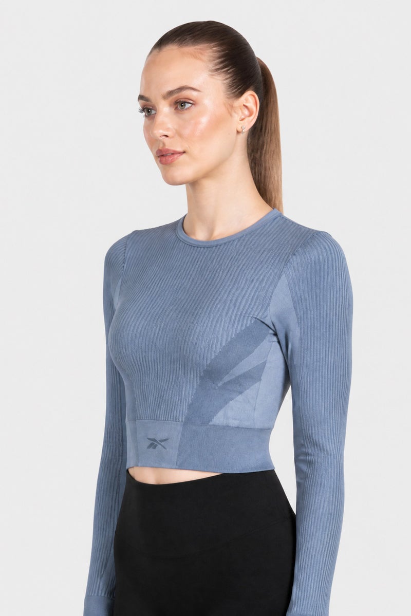 Reebok Women Sportswear Fit Long Sleeve Training Top, Ash Blue - Image 3