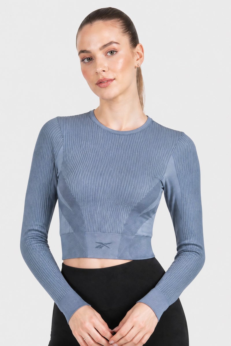 Reebok Women Sportswear Fit Long Sleeve Training Top, Ash Blue - Image 1