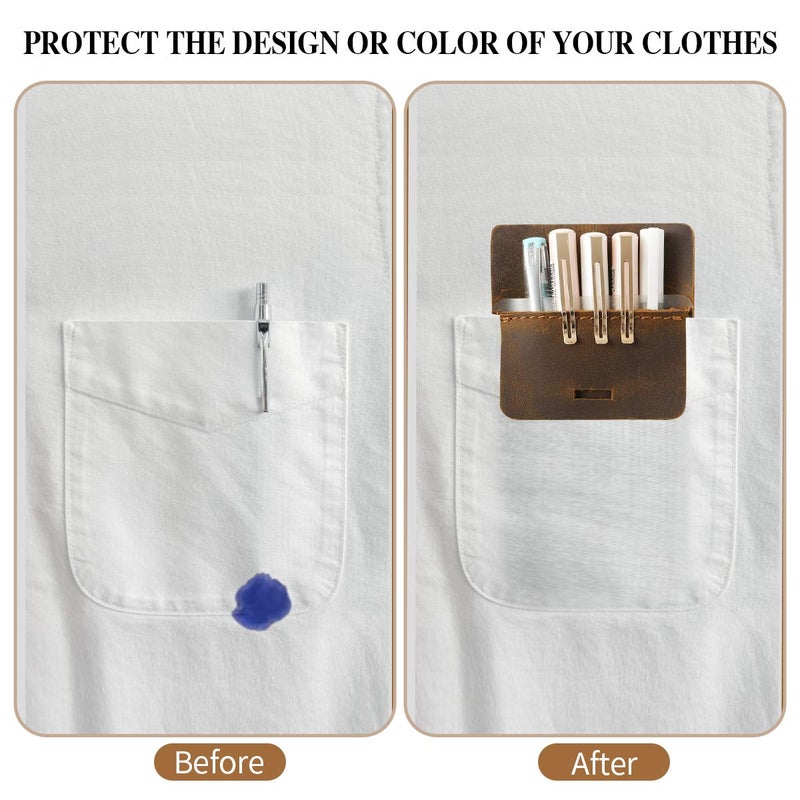 Ringsun Men's Pocket Protector - Full Grain Leather - Heavy Duty Pen Holder for Shirts, Lab Coats - Holds 6 Pens & Pointers & Cards - Image 5