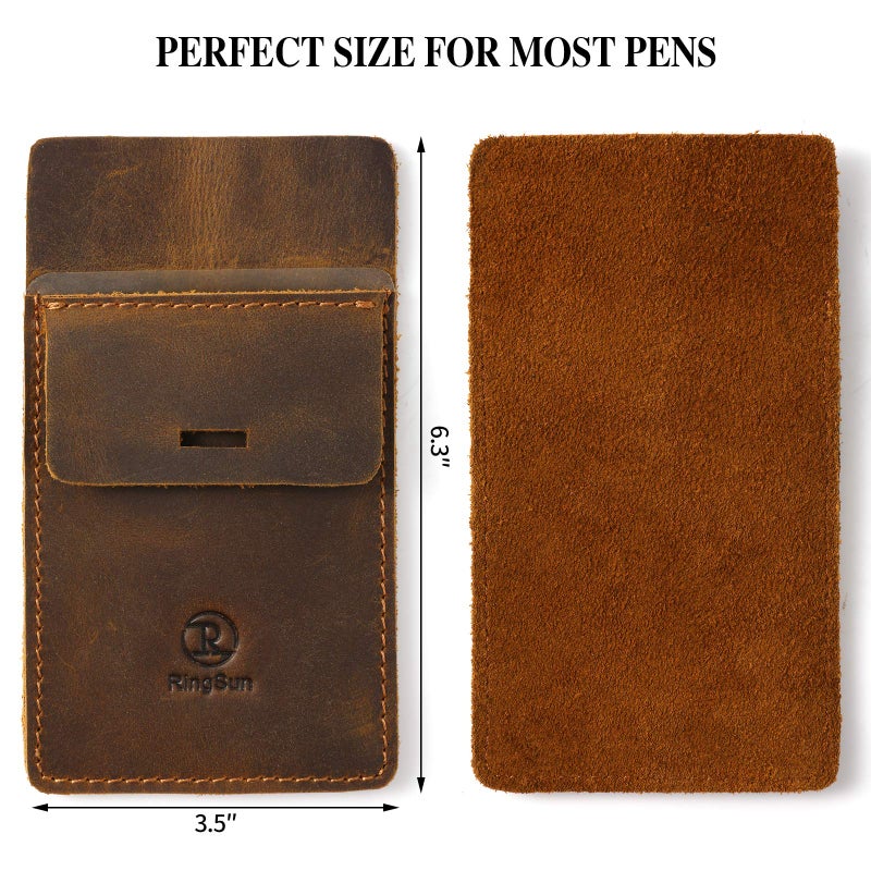 Ringsun Men's Pocket Protector - Full Grain Leather - Heavy Duty Pen Holder for Shirts, Lab Coats - Holds 6 Pens & Pointers & Cards - Image 2