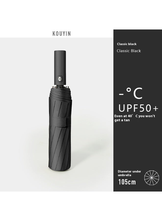 مظلة قابلة للطي أوتوماتيكياً 12 عظمة باللون الأسود | حماية من الأشعة فوق البنفسجية UPF50+، قماش تبريد لدرجة حرارة 6-12℃ | مقاومة للرياح، مدمجة للسفر - Image 2