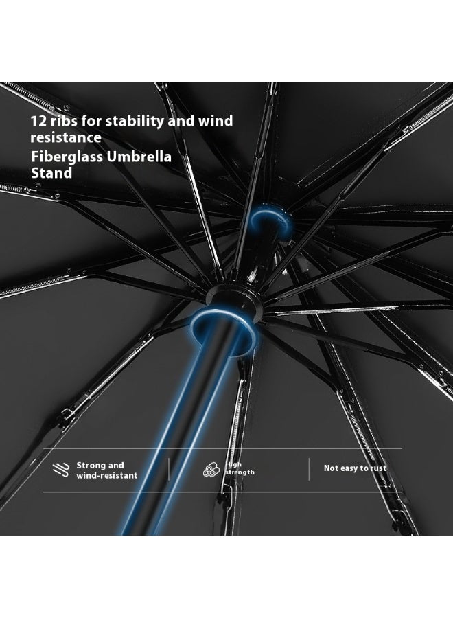 مظلة قابلة للطي أوتوماتيكياً 12 عظمة باللون الأسود | حماية من الأشعة فوق البنفسجية UPF50+، قماش تبريد لدرجة حرارة 6-12℃ | مقاومة للرياح، مدمجة للسفر - Image 4