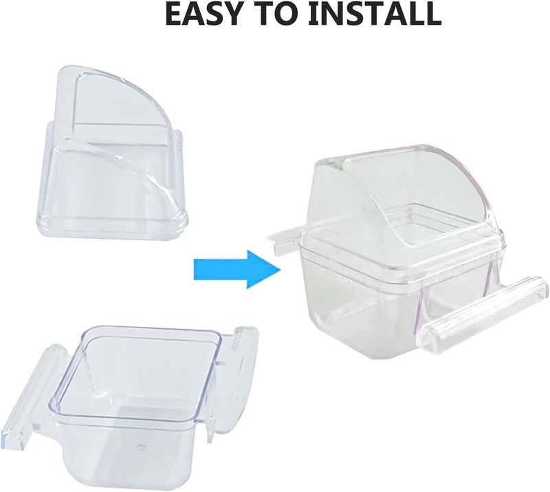 Yamibobo 2 Pack Bird Feeder Bowl Clear Water Container Bird Cage Dish No Mess Parakeet Hanging Food Cup for Cage Plastic Parakeet Feeder with Perch - Image 3