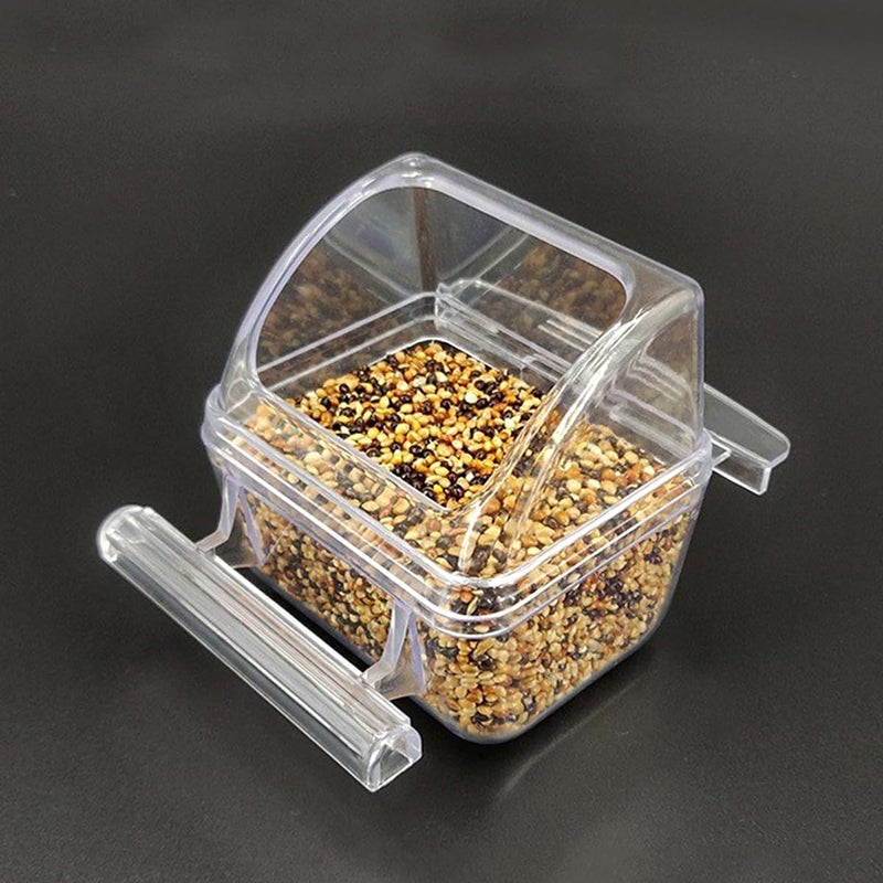 Yamibobo 2 Pack Bird Feeder Bowl Clear Water Container Bird Cage Dish No Mess Parakeet Hanging Food Cup for Cage Plastic Parakeet Feeder with Perch - Image 4