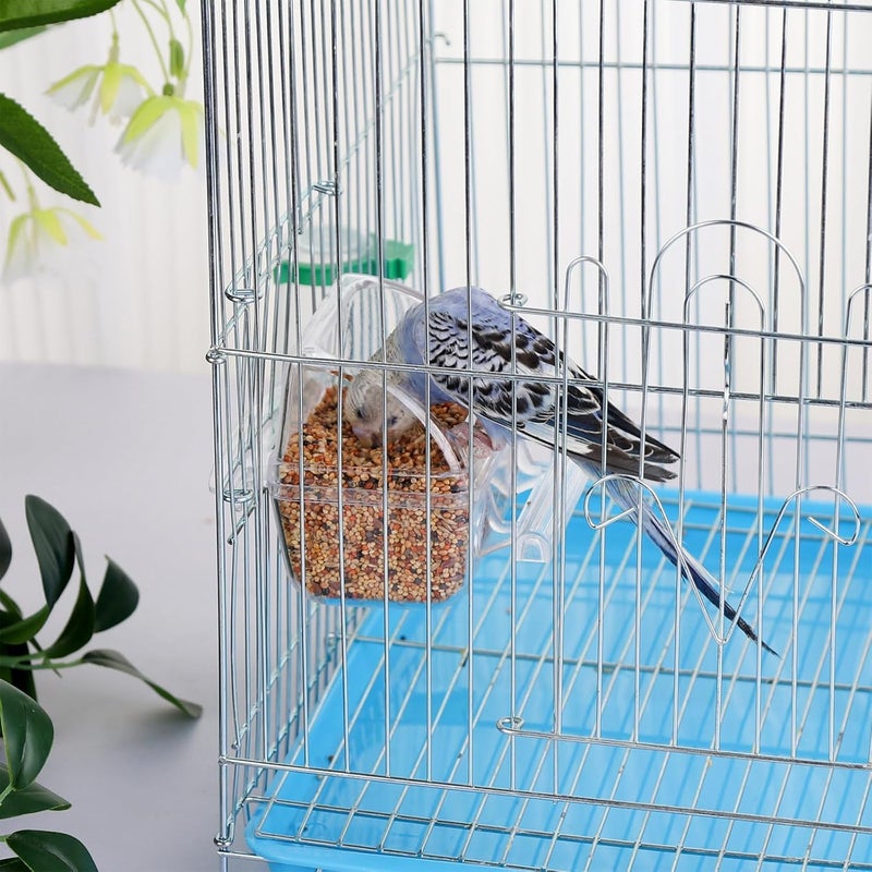 Yamibobo 2 Pack Bird Feeder Bowl Clear Water Container Bird Cage Dish No Mess Parakeet Hanging Food Cup for Cage Plastic Parakeet Feeder with Perch - Image 5