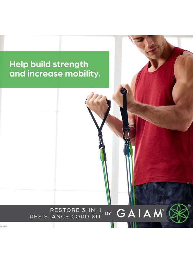 Gaiam Restore 3-in-1 Resistance Band Kit - Exercise Cord with Comfort-Grip Foam Handles and Easy-Adjust Interchangeable Strength Bands for High Intensity Training - Light, Medium, and Heavy Resistance - Image 2