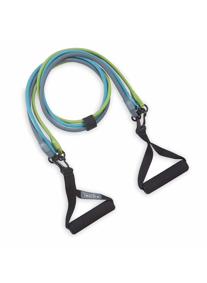 Gaiam Restore 3-in-1 Resistance Band Kit - Exercise Cord with Comfort-Grip Foam Handles and Easy-Adjust Interchangeable Strength Bands for High Intensity Training - Light, Medium, and Heavy Resistance - Image 1
