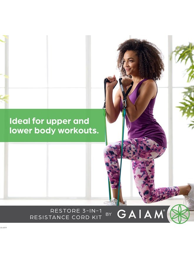 Gaiam Restore 3-in-1 Resistance Band Kit - Exercise Cord with Comfort-Grip Foam Handles and Easy-Adjust Interchangeable Strength Bands for High Intensity Training - Light, Medium, and Heavy Resistance - Image 5