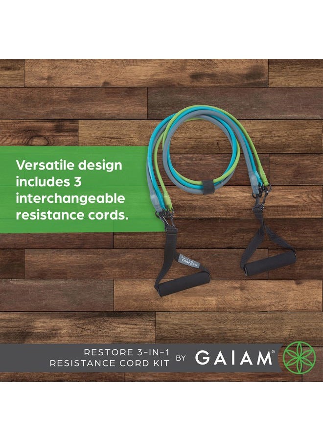 Gaiam Restore 3-in-1 Resistance Band Kit - Exercise Cord with Comfort-Grip Foam Handles and Easy-Adjust Interchangeable Strength Bands for High Intensity Training - Light, Medium, and Heavy Resistance - Image 3