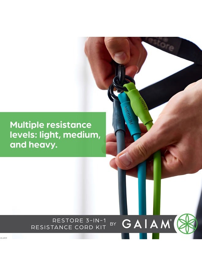 Gaiam Restore 3-in-1 Resistance Band Kit - Exercise Cord with Comfort-Grip Foam Handles and Easy-Adjust Interchangeable Strength Bands for High Intensity Training - Light, Medium, and Heavy Resistance - Image 4