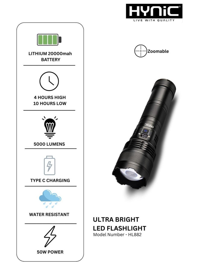 هاينك مصباح LED فائق السطوع بقوة 50 واط | 5000 لومن، بطارية 20000 مللي أمبير ساعة وشاشة طاقة رقمية - Image 1