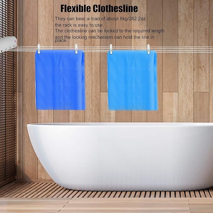 HRDR Luxury Max Flexible Cloth Drying Rope Automatic Retractable Clothesline Indoor Outdoor Laundry Drying Balconies Kitchens Telescopic Flexible Rope Foldable Wall Mount Cloth - Image 4