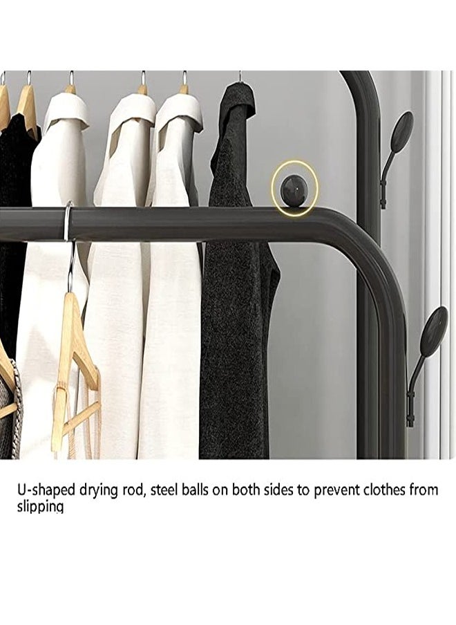40kg Double Pole 2-Tier fully iron Shoes Rack and Coat Hanging Stand for Home
