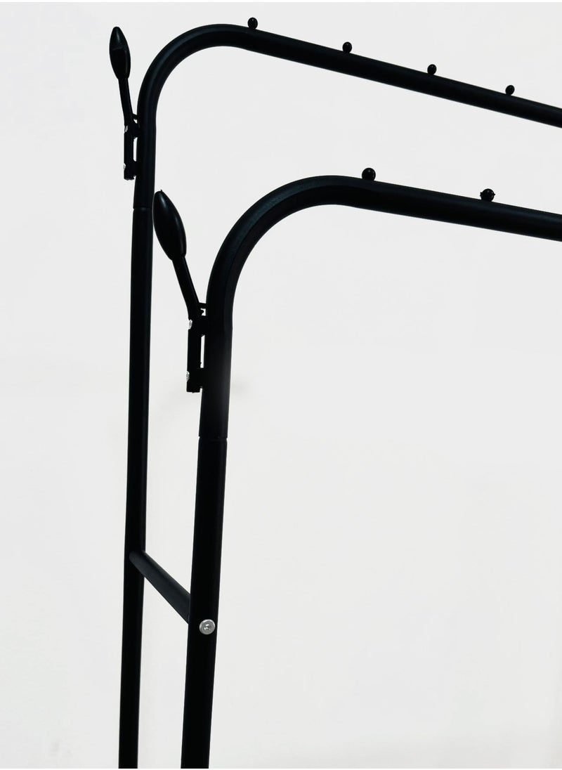 40kg Double Pole 2-Tier fully iron Shoes Rack and Coat Hanging Stand for Home