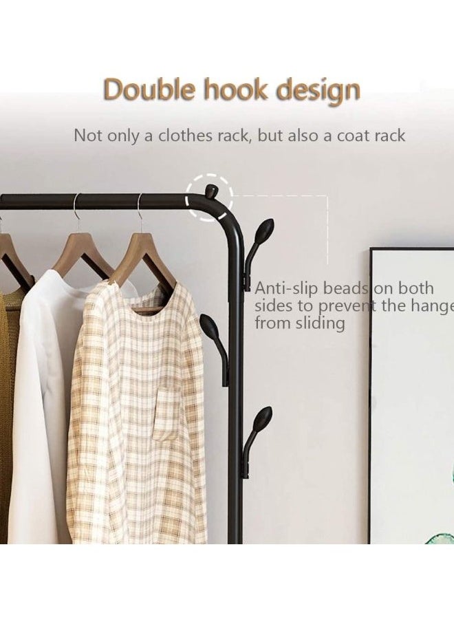 40kg Double Pole 2-Tier fully iron Shoes Rack and Coat Hanging Stand for Home