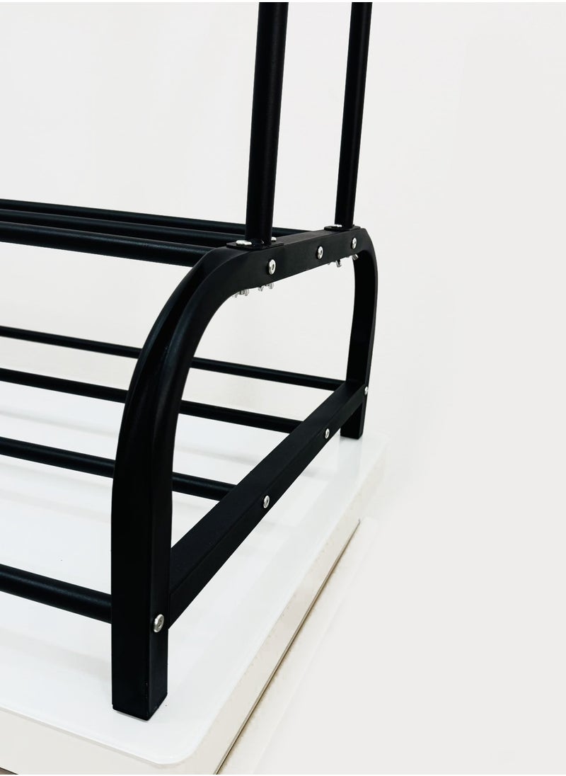 40kg Double Pole 2-Tier fully iron Shoes Rack and Coat Hanging Stand for Home