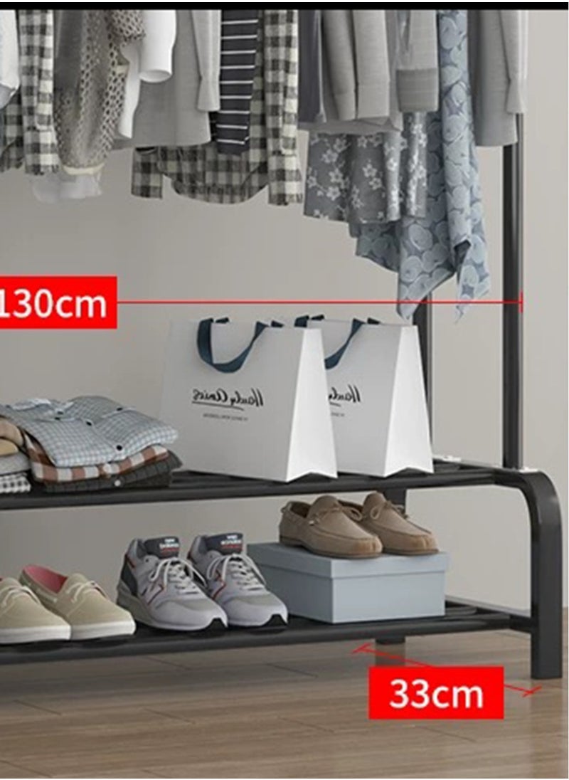 40kg Double Pole 2-Tier fully iron Shoes Rack and Coat Hanging Stand for Home