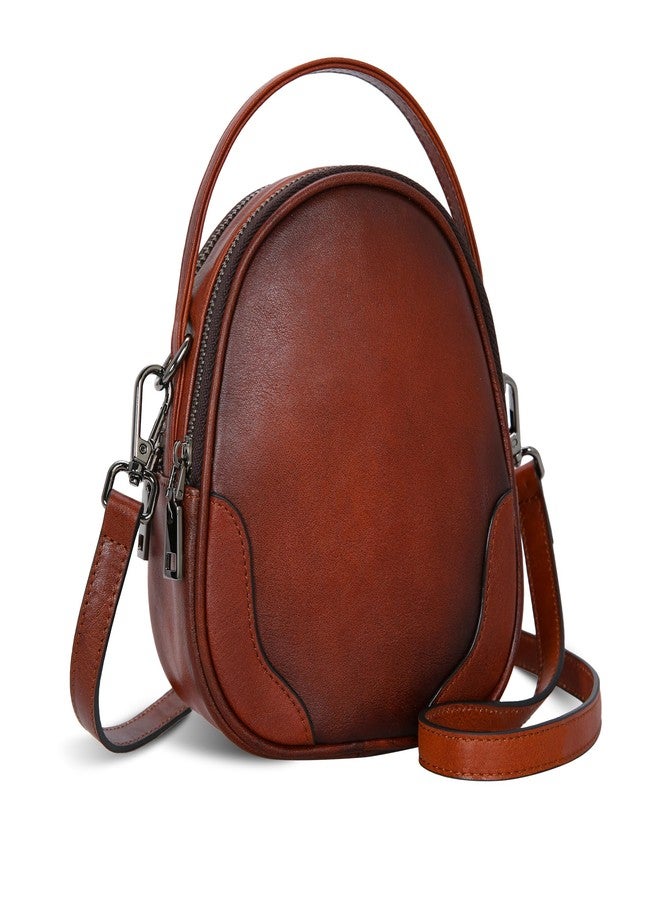 Iswee Small Leather Crossbody Bag for Women, Genuine Leather Mini Purse with Adjustable Strap, Women's Shoulder Bag for Travel and Daily Use, Ladies Purse Satchel (Brown) - Image 1