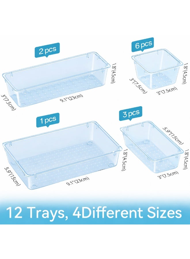imported 12 Piece Drawer Organizer Set, 4 Sizes Storage Drawer Units, Clear Plastic Makeup Organizer and Storage Boxes for Makeup, Stationery, and Multi-Tools for Bathroom, Office, and Bedroom - Image 2