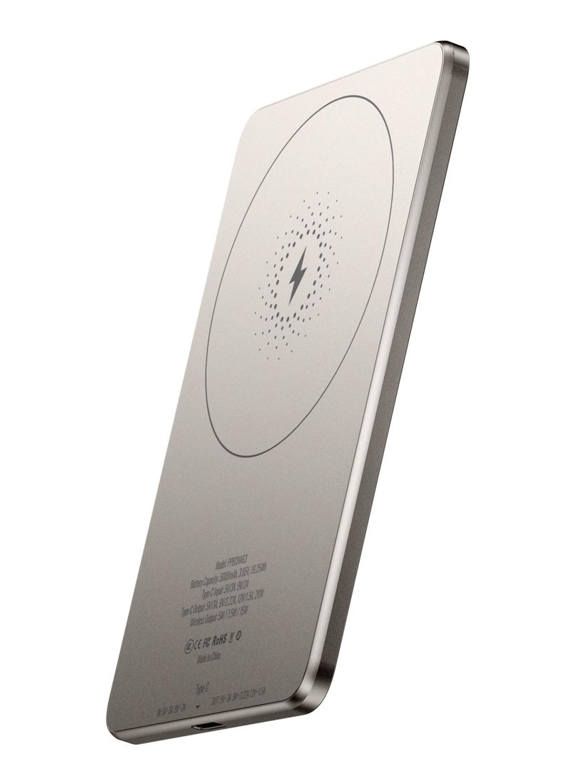 باورولوجي بنك طاقة محمول فائق النحافة 5000 مللي أمبير/ساعة Magsafe / بنك طاقة لاسلكي 15 واط 5000 مللي أمبير/ساعة / شحن من النوع C بقوة 20 واط / حماية مدمجة / مغناطيس قوي / شحن سريع / مدخل ومخرج من النوع C - تيتانيوم - Image 1