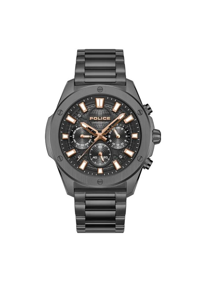 POLICE Moonstrike Black Dial Stainless Steel Bracelet Chronograph Watch for Men, 43mm