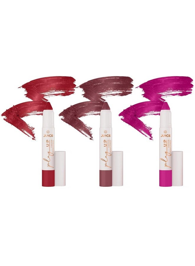 JUICE Play Up Lip Crayon-Play long games with transfer-proof rich color 3pc Combo Set(Stay-On Spice-MCR05, Endless Petal-MCR07, Red-y Set Go-MCR08) - Image 1