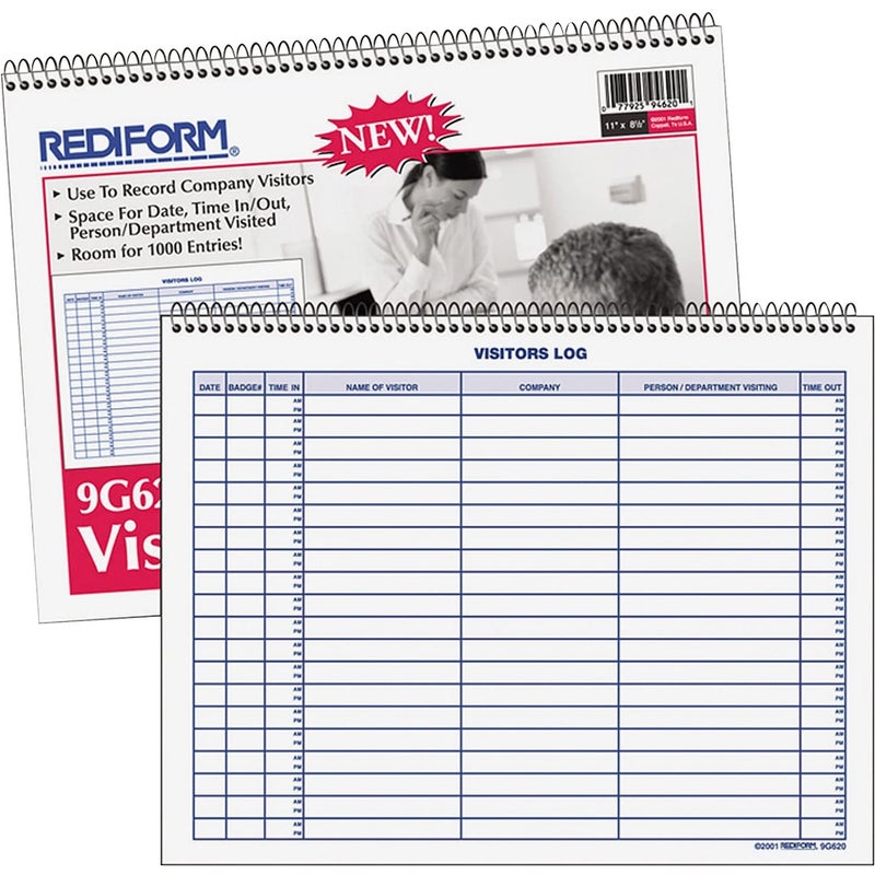 Rediform Visitors Log Book, Wirebound, White, 11 x 8.5 Inches, 50 Pages (9G620) - Image 1
