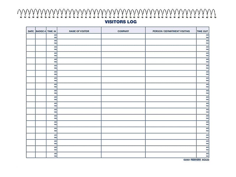 Rediform Visitors Log Book, Wirebound, White, 11 x 8.5 Inches, 50 Pages (9G620) - Image 2