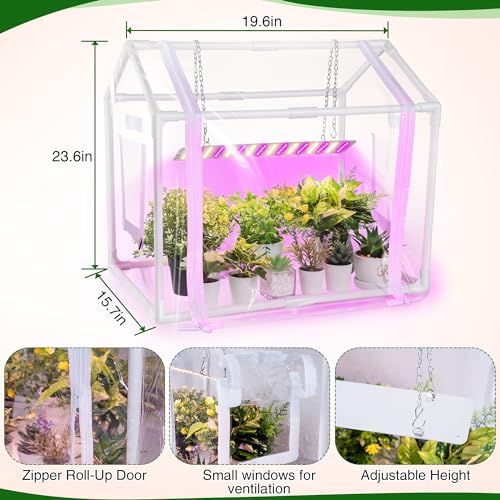 Meonum Mini Greenhouse for Indoor Outdoor Portable Green House with 15W Plant Dimmable LED Grow Lights Timer 3 Light Color Mode for Indoor Outdoor Seed Starter Tray236x157x196 - Image 3