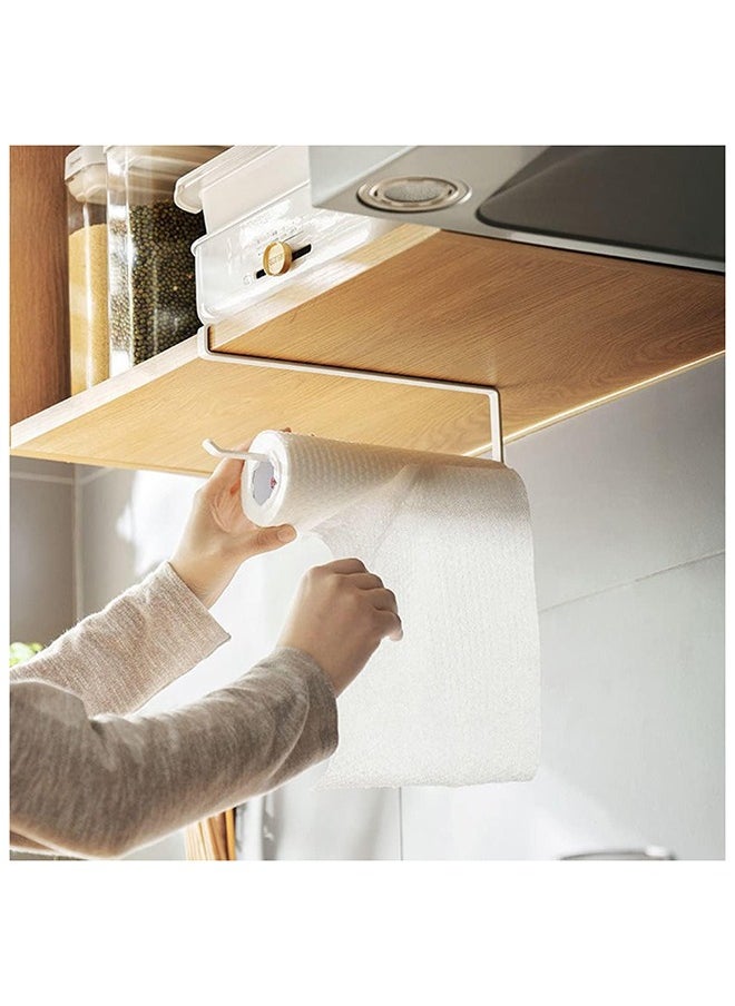 SKY-TOUCH - 2pcs Paper Towel Holder Wall Mounted No Drilling, Under Cabinet Holder, Toilet Roll Holder Self Adhesive, Towel Hanger Tissue Paper for Bathroom Kitchen - White - Image 1