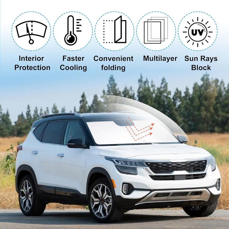 LHFLIVE Windshield Sun Shade Custom Fit for 2021 2022 2023 2024 2025 Kia Kia Seltos Accessories Foldable Sunshade Sun Blocker Protect Car from Sun Rays & Heat Damage Keep Car Cooler - Image 2