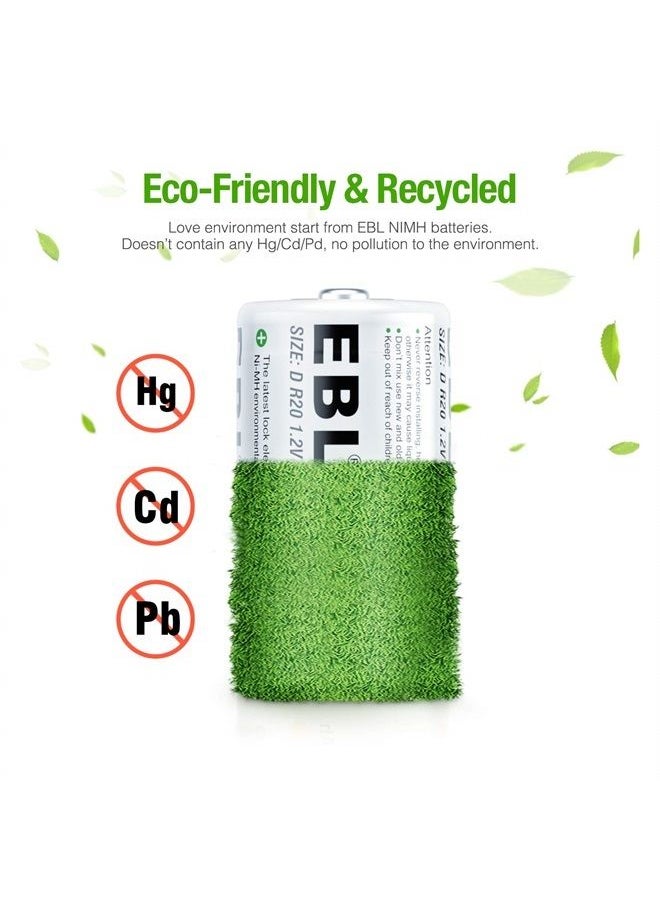 D Battery D Size Rechargeable Batteries 10,000mAh Ni-MH, Pack of 6 - ProCyco Technology