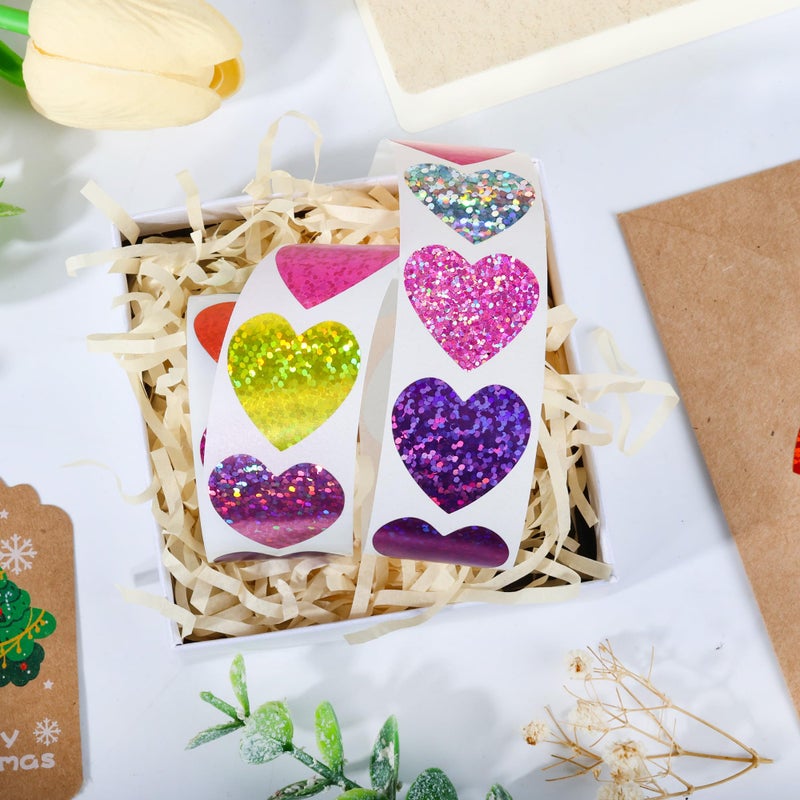 ZYLOP 1 Inch Glitter Heart Stickers - 500Pcs Foil Colorful Heart Shaped Stickers Roll for Kids Reward Classroom Supplies Self Adhesive Love Incentive Sticker for Envelope Seal Valentines Birthday Wedding - Image 4