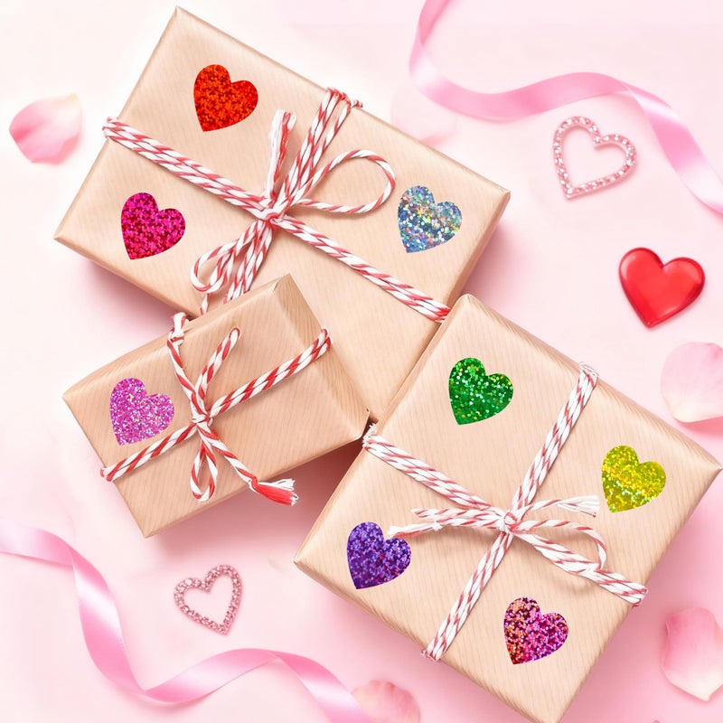 ZYLOP 1 Inch Glitter Heart Stickers - 500Pcs Foil Colorful Heart Shaped Stickers Roll for Kids Reward Classroom Supplies Self Adhesive Love Incentive Sticker for Envelope Seal Valentines Birthday Wedding - Image 5