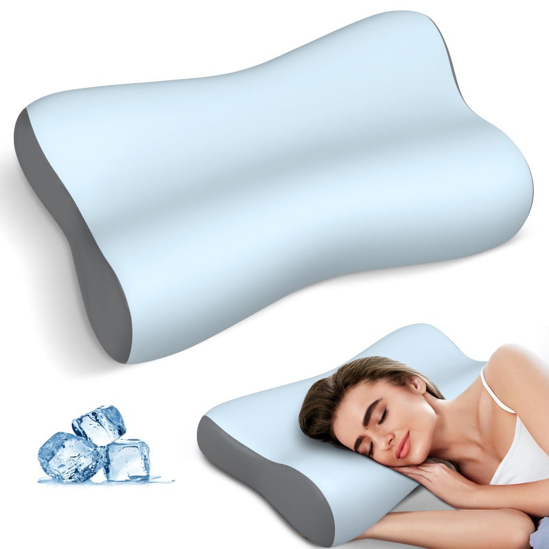 Polovo Cervical Neck Pillow, Contour Memory Foam Pillows for Neck Pain Relief, Ergonomic Pillow for Sleeping, Orthopedic Bed Pillow Neck Support Pillow for Side Back Stomach Sleepers with Cooling Pillowcase - Image 1