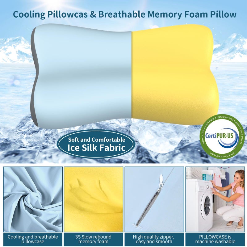 Polovo Cervical Neck Pillow, Contour Memory Foam Pillows for Neck Pain Relief, Ergonomic Pillow for Sleeping, Orthopedic Bed Pillow Neck Support Pillow for Side Back Stomach Sleepers with Cooling Pillowcase - Image 2