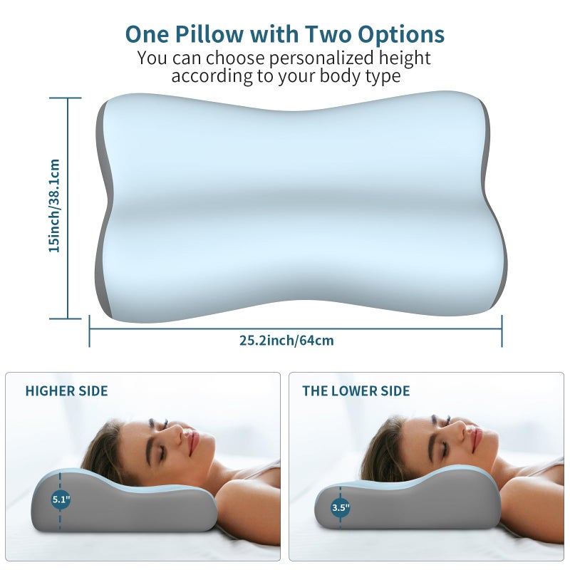 Polovo Cervical Neck Pillow, Contour Memory Foam Pillows for Neck Pain Relief, Ergonomic Pillow for Sleeping, Orthopedic Bed Pillow Neck Support Pillow for Side Back Stomach Sleepers with Cooling Pillowcase - Image 5
