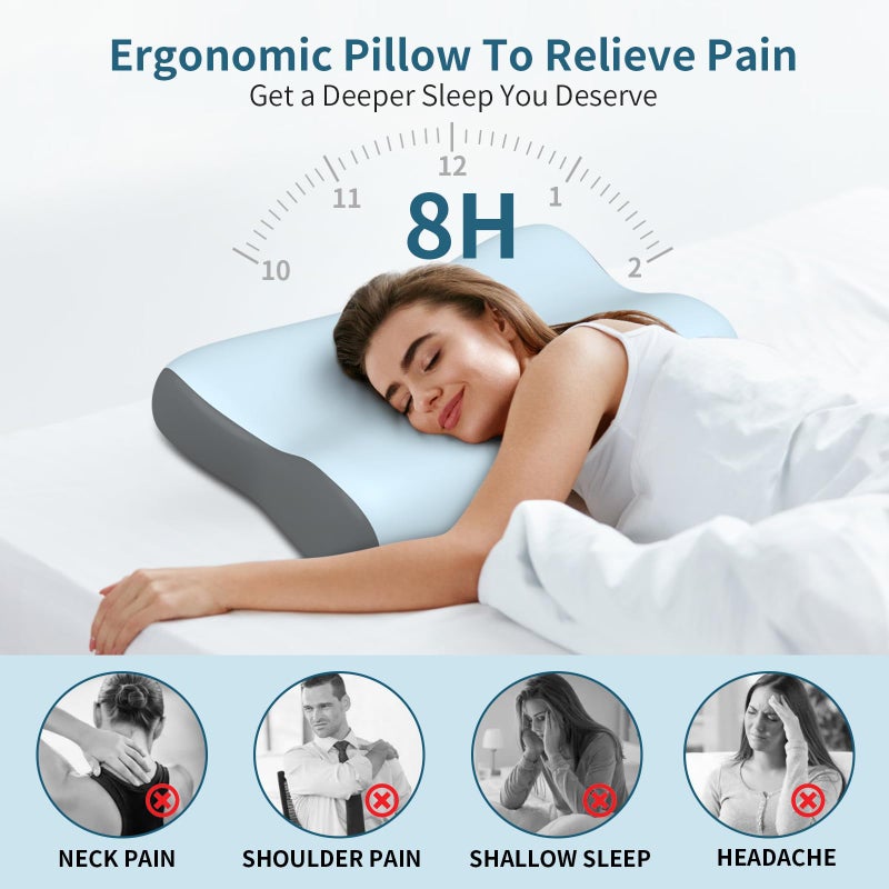 Polovo Cervical Neck Pillow, Contour Memory Foam Pillows for Neck Pain Relief, Ergonomic Pillow for Sleeping, Orthopedic Bed Pillow Neck Support Pillow for Side Back Stomach Sleepers with Cooling Pillowcase - Image 3